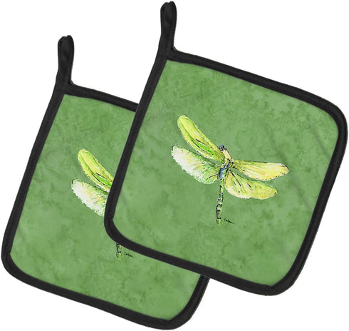 Caroline's Treasures 8864PTHD Dragonfly on Avocado Pot Holders Set, Kitchen Heat Resistant, 7 1/2 x 7 1/2