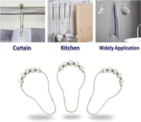 Shower Curtain Hooks Rings, 12PCS Chrome Stainless Steel Rust Resistant for Bathroom Decorations