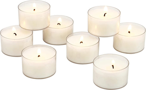 Stonebriar 48 Count White Unscented Smokeless Long Burning Clear Cup Tea Light Candles with 8 Hour Burn Time