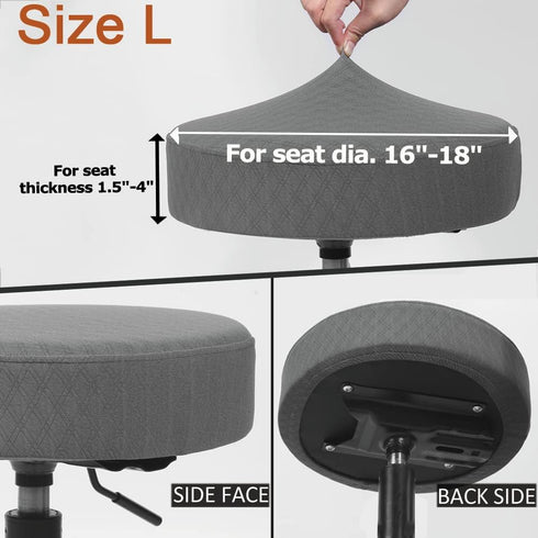 4 Dia.16-18" Grey-Set 4 BUYUE Pcs Bar Stool Covers, Luxury Fabric Round Stretchy Crease-Resistant Washable Jacquard