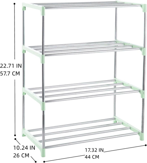 4-Tier Small Shoe Rack, Stackable Lightweight Shoe Shelf Storage Organizer for Entryway, Hallway, Closet (Green)