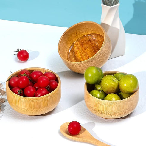 Natural Bamboo Bowls Pack of 3, Japanese Style Salad, Soup, Ramen, Fruit Bowls for Kids and Adults