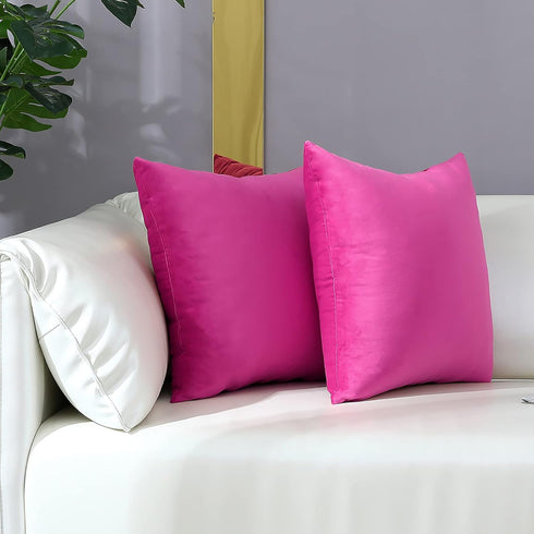 mixeoo Comfy Hot Pink Throw Pillow Covers - Decorative Square Solid Thick Velvet Cushion Cases, Set of 2, 18 x 18 Inch