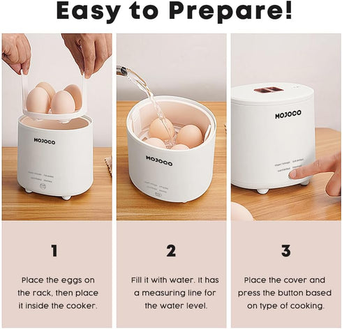 Mojoco Rapid Egg Cooker - Mini Electric Egg Boiler for Steamed, Hard Boiled, Soft Boiled Eggs, Home Kitchen Use