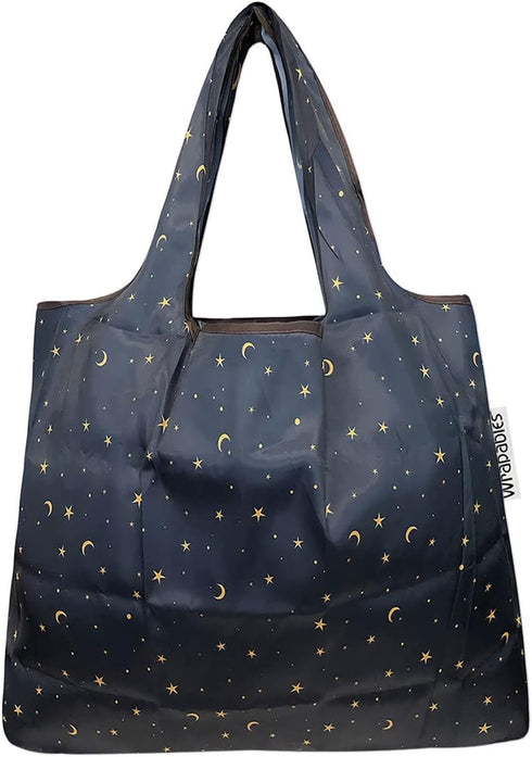 allydrew (Set 2), Foldable Tote Nylon Reusable Grocery Bag of Moon & Stars