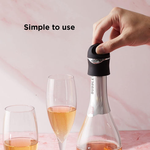Rabbit Champagne and Wine Sealer, Velvet Black - Airtight Stopper, Keeps Bubbles Fresh Longer