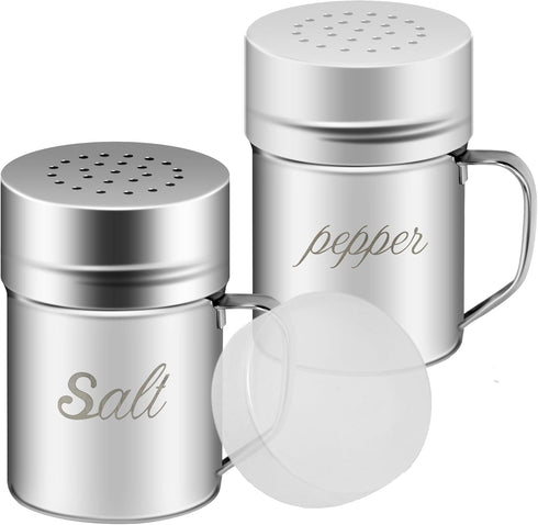 Stainless Steel Salt and Pepper Shakers Set, 6 OZ Spice Shaker with Lid and Handle, Medium Holes, 2 Pieces