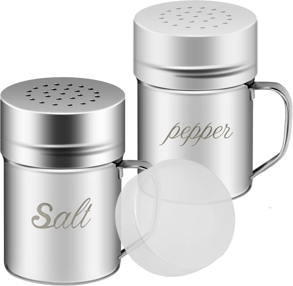 Stainless Steel Salt and Pepper Shakers Set, 6 OZ Spice Shaker with Lid and Handle, Medium Holes, 2 Pieces