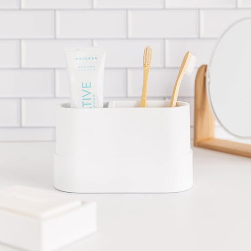 Countertop, Yew Design Matte White Large Toothbrush and Toothpaste Holder and Cup for Bathroom Vanity and Round