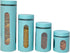 Kitchen Canisters Set for Countertop by Home Basics, Retro-Styled Stainless Steel and Glass, 4 Pieces (Turquoise)
