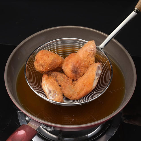 Spider Strainer, 7.9-Inch Extra Large Cooking Spider Spoon with Wood Handle, Stainless Steel Utensil