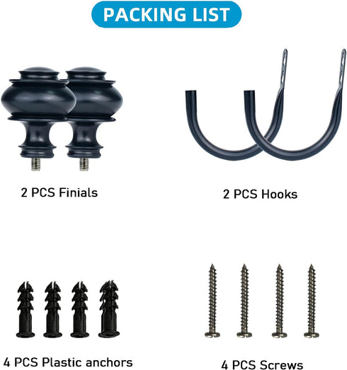 Curtain Holdbacks - 2Pcs Wall Mounted Tiebacks with Screws, Decorative Holders for Bedroom Living Room Office, Black