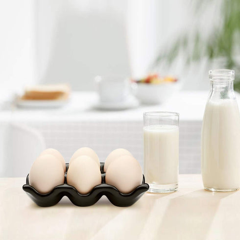 Flexzion Ceramic Egg Holder for Fridge, 6 Cups Egg Tray, Decorative Serving Dish for Kitchen Storage
