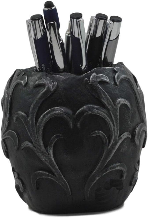 Ebros Gift Tribal Tattoo Floral Skull Pen Holder - 5.75" Office Desktop Decor, Cranium Skeleton Stationery Holder