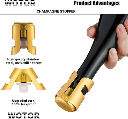 Champagne Stoppers with Stainless Steel Champagne Bottle Stopper, Food Grade Silicone Reusable Cork, Saver for