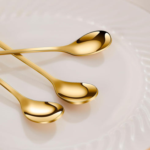 Gold Tulip/Rose Handle Mini Coffee Spoons Set, 12-Pcs Stainless Steel for Espresso, Tea, Dessert - Ideal for Small