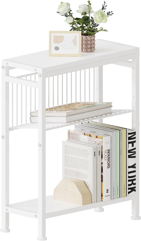 Side Table for Small Spaces, Narrow End Table with Magazine Holder, 2