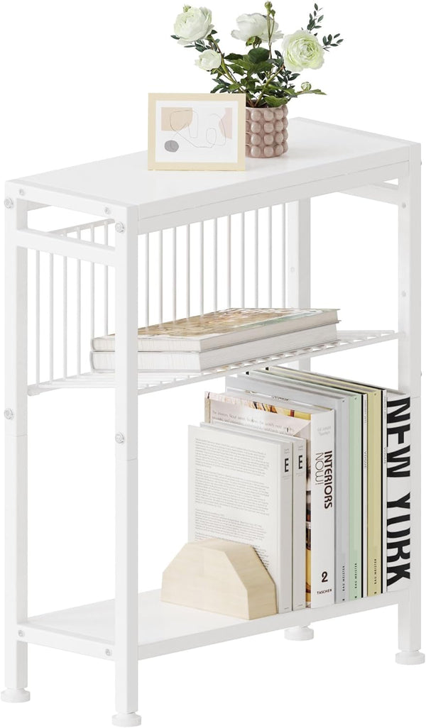Side Table for Small Spaces, Narrow End Table with Magazine Holder, 2