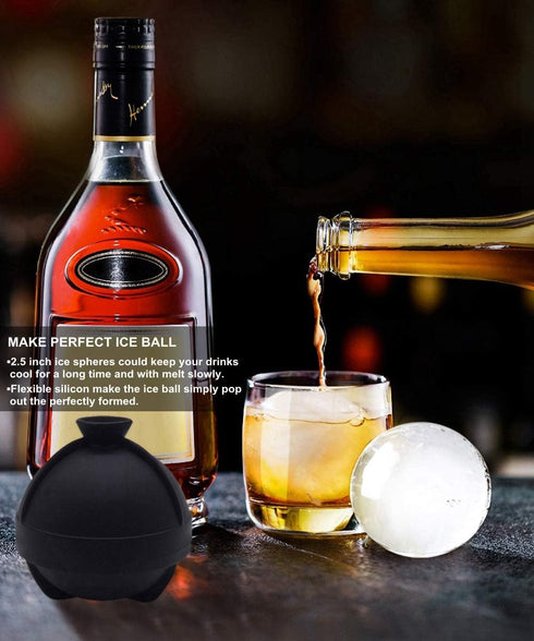 Ice Ball Molds Set of 4, Whiskey Ice Ball Maker Mold, Silicone Sphere Ice Molds with Built-in Funnel