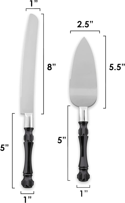 Black Cake Knife and Server Set, Non-Slip Swirl Grip, Matte Black Cake Cutting Set
