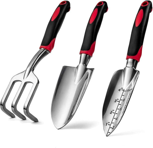 Y&Y Decor 3 Piece Garden Tool Set, Heavy Duty Cast-Aluminum Kit with Hand Trowel, Transplant Trowel, Cultivator Rake