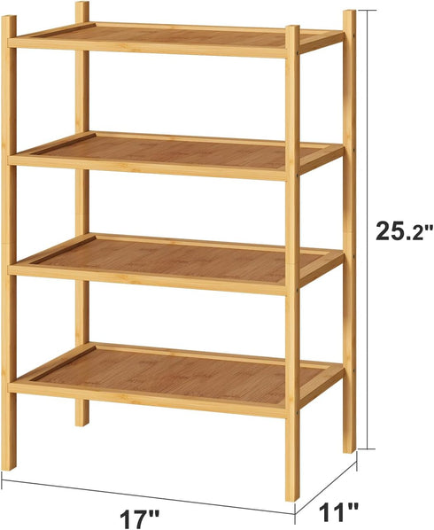 kiplant 4-Tier Closet, Small Shoe Rack, Bamboo Wood Shoe Rack for Entryway, Stackable Shoe Organizer for Hallway Free