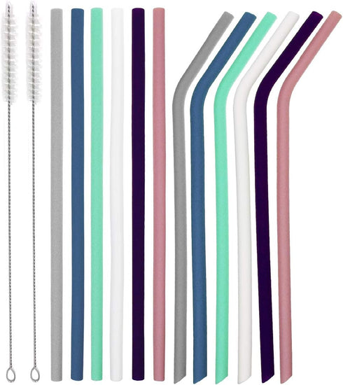 Senneny Set of 12 Reusable Silicone Drinking Straws for 30oz and 20oz - BPA Free with Cleaning Brushes