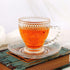7 Oz Set 6 cosnou Vintage Glass Tea Cups with Saucers, Glass Mugs of Espresso Coffee Embossed Glassware with Handle