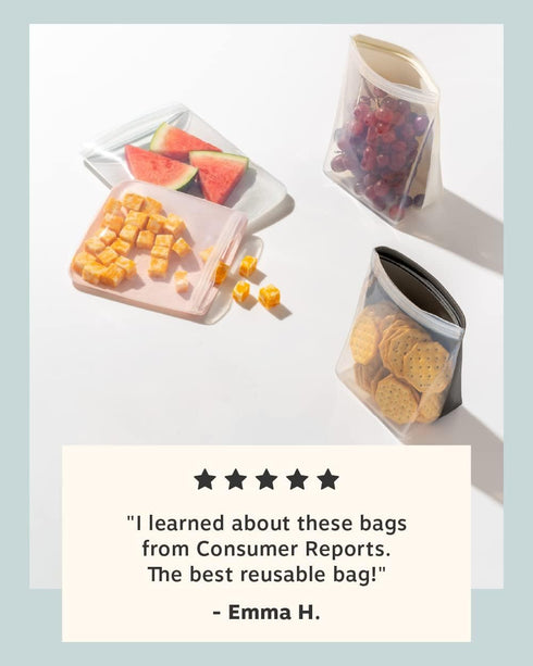 W&P Porter Silicone Reusable Storage Bag, Sandwich (50oz Stand-Up), Slate Food Storage Container, Microwave Safe