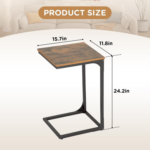 PayLessHere Set 2 24 Inch C Shaped End Table of C Shaped Couch Tray End Table with Metal Frame Adjustable Feet Morden