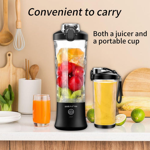Portable Blender, Personal Blender for Shakes & Smoothies with 20 Oz Travel Cup, USB Rechargeable (Black)