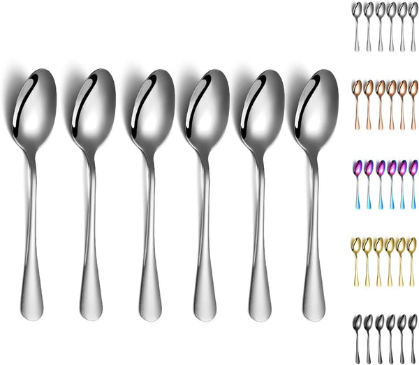 Kyraton 6 Pieces 7.5" Stainless Steel Dinner Spoons, Soup and Dessert Spoons Set