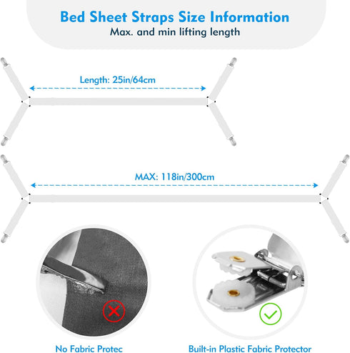 2 Pcs Bed Sheet Straps, Elastic Adjustable Holder Straps with Metal Clips for Mattress Cover and Sofa Cushion