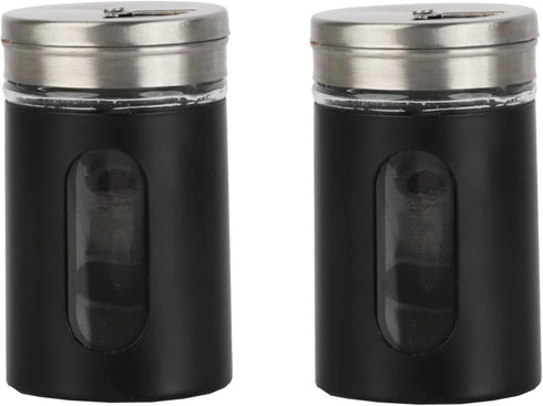 Black Salt Pepper Shakers, Retro Glass Spice Jars - Set of 2
