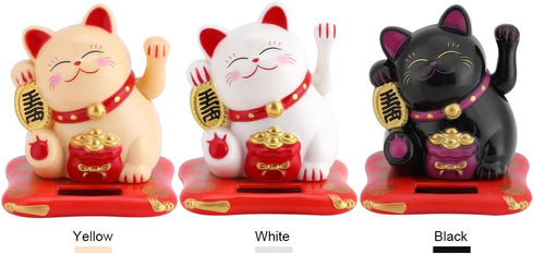 Acogedor Solar Waving Cat - Good Luck Cat for Car Decoration, Desk Decoration (Black)