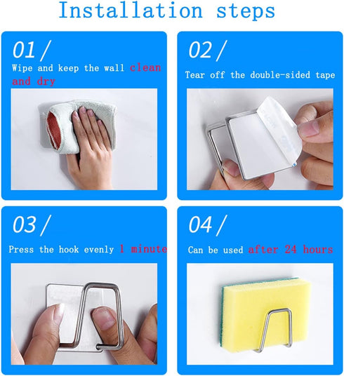 LEFTSTARER 4 Pack Sink Sponge Holder for Kitchen, Premium SUS304 Stainless Steel Rustproof Waterproof Adhesive