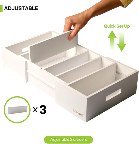 Expandable Kitchen Cabinet Organizer for Food Storage Container Lids, Bamboo Drawer Caddy with Adjustable Dividers