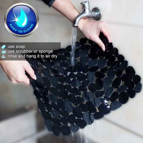 Yolife Pebble Sink Mats - PVC Sink Saddle Protectors for Stainless Steel Sink, 2 Pack (Black), 15.8inch x 12inch