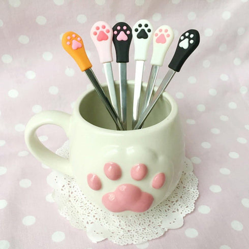 Cat Paw Design Silicone Head Stainless Steel Spoon, Coffee/Tea/Dessert/Mixing Flatware