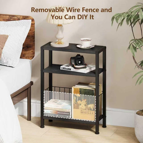 HET007BK1 Heybly Small Narrow Side Table for Small Space, Thin Bedside Table with Storage Basket, Skinny End Table