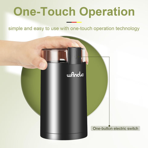 Wancle Electric Coffee Grinder, Quiet Spice Grinder, One Touch Mill for Beans, Spices, with Clean Brush Black