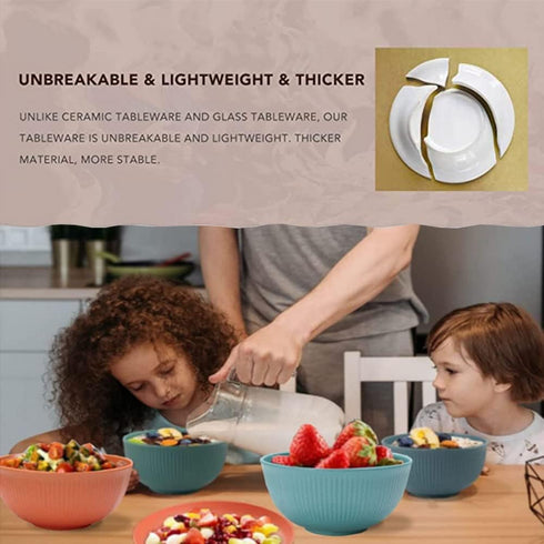 Cereal Bowls Unbreakable 24 OZ - Reusable Lightweight Plastic Bowls, Microwave and Dishwasher Safe for Soup and Salad