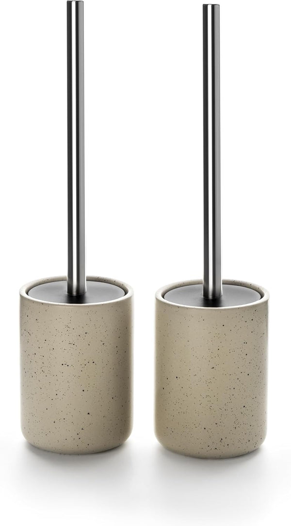 Ceramic Toilet Brush & Holder Set - Freestanding Deep-Cleaning Toilet Bowl Cleaner