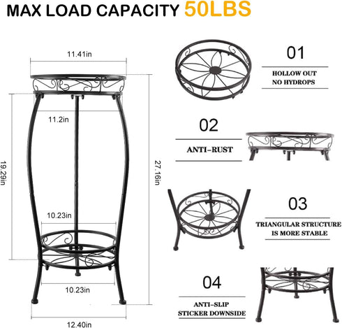 YHIJURS 27.1'', 2 Plant Stand Indoor Outdoor Tier Tall Metal Plant Stands, Heavy Duty Rustproof Corner Flower Potted