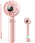 Handheld Fan with Wireless Charging Base, 3 Speeds Portable Fan with Digital Display, 2000mAh Battery Operated (Pink)