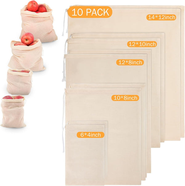 Chielor 10 Pack Nut Milk Bag, Multi-size Fine Mesh Grade Reusable Cheesecloth Bags
