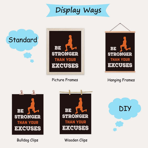 Sports Art Print Set of 4, Inspirational Fitness Quote Wall Art, Motivational Bodybuilding Phrases, Gym Training Decor