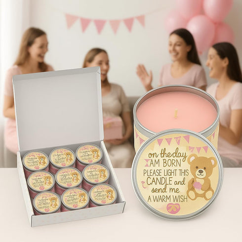 9-Pack 3040 Majestic Zen Baby Shower Candle Favors for Girls | Scented Soy Wax Candles | Baby Powder Scent | Hour Burn