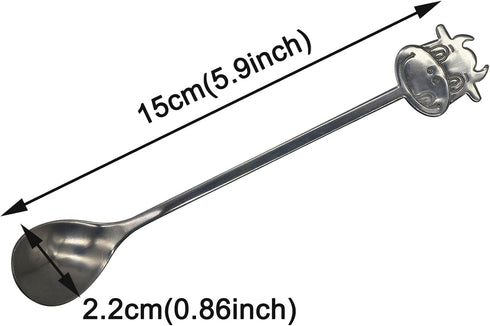 Maydahui 2PCS Cow Spoon 5.9inch 18/10(304) Stainless Steel Coffee Spoon Cartoon Animal Dessert Spoon Tableware Kitchen Tools for Sugar Tea Drink Ice Cream Stirring