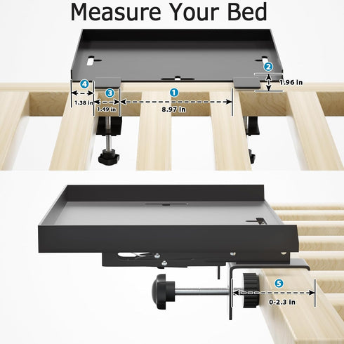 Foldable Bedside Shelf, Metal Clip-On Bed Tray Table for Bunk Bed & Dorm Beds, Dorm Room Essentials Organizer